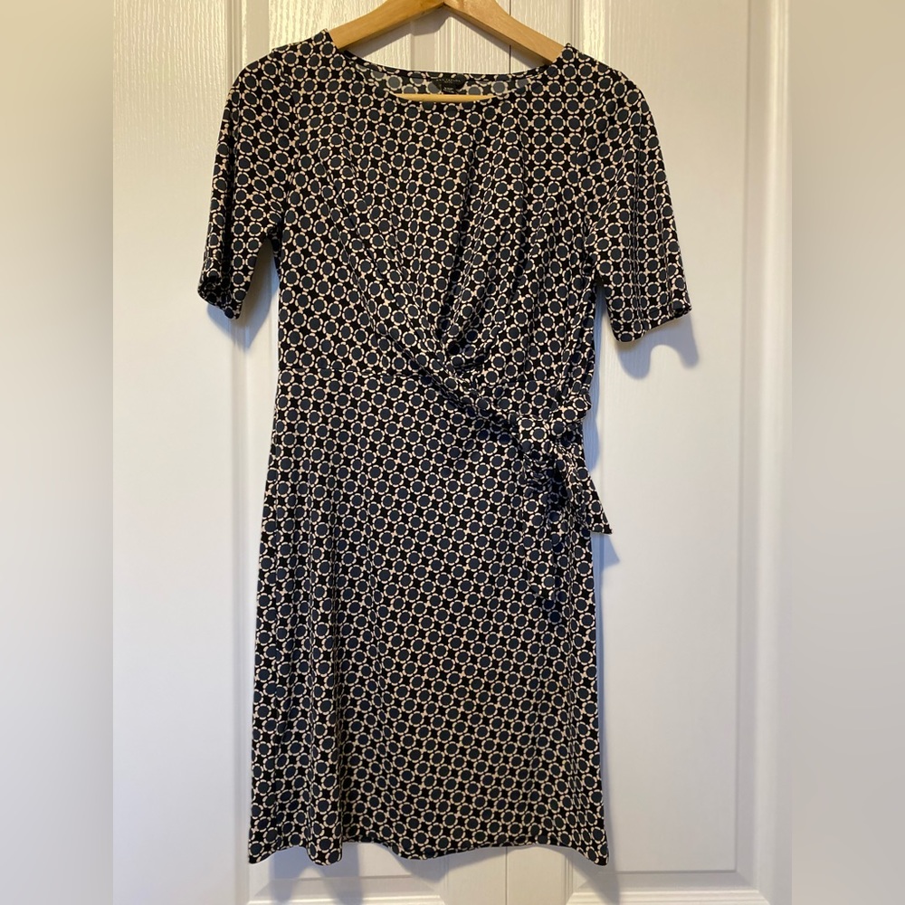 Ann Taylor Petite Faux Wrap Dress Geometric Pattern size OP